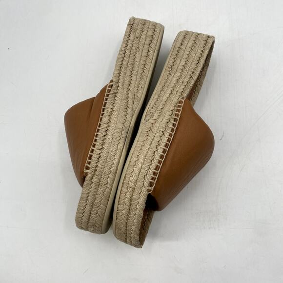 Vince Cognac Brown Jesse Leather Slip-On Platform Slide Espadrille Sandals - Picture 5 of 7
